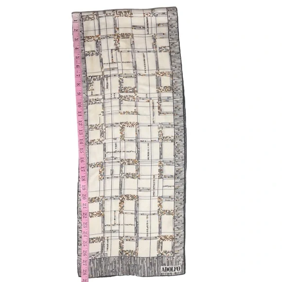 Adolfo Vintage Plaid Print Silk Scarf in Cream/Black - Picture 6 of 7